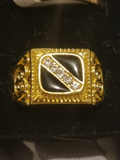 Beautifully designed mens golden ring with gorgeous stones encrusted in this beautiful setting.