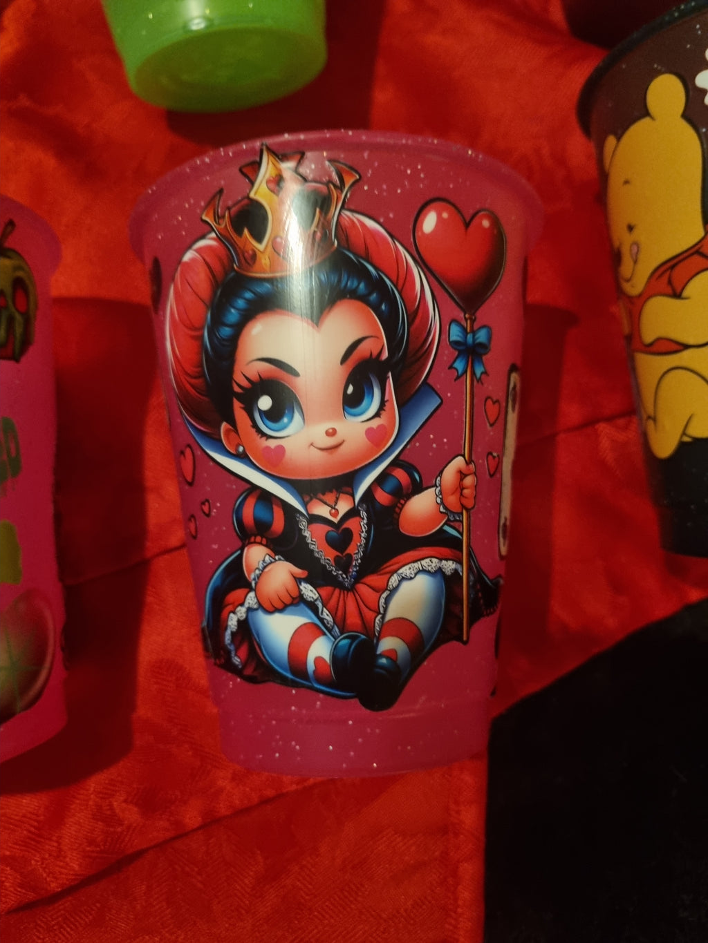 Decorated plastic cups.