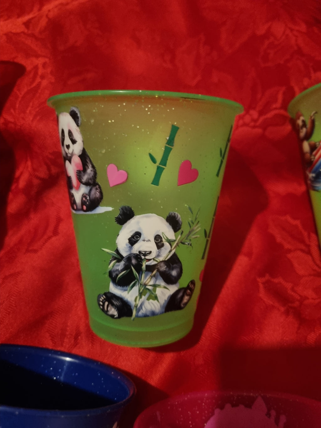 Decorated plastic cups.