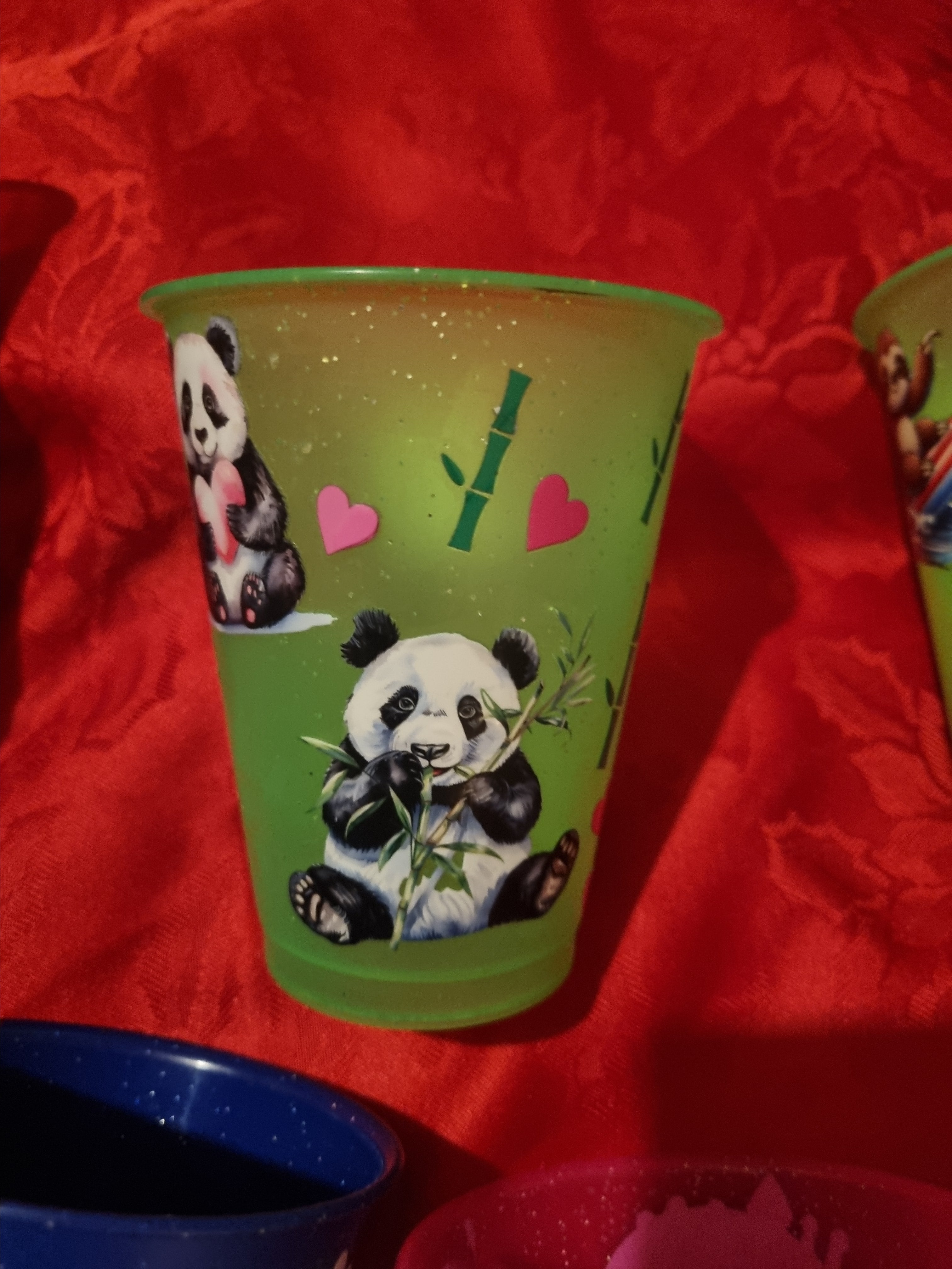 Decorated plastic cups.