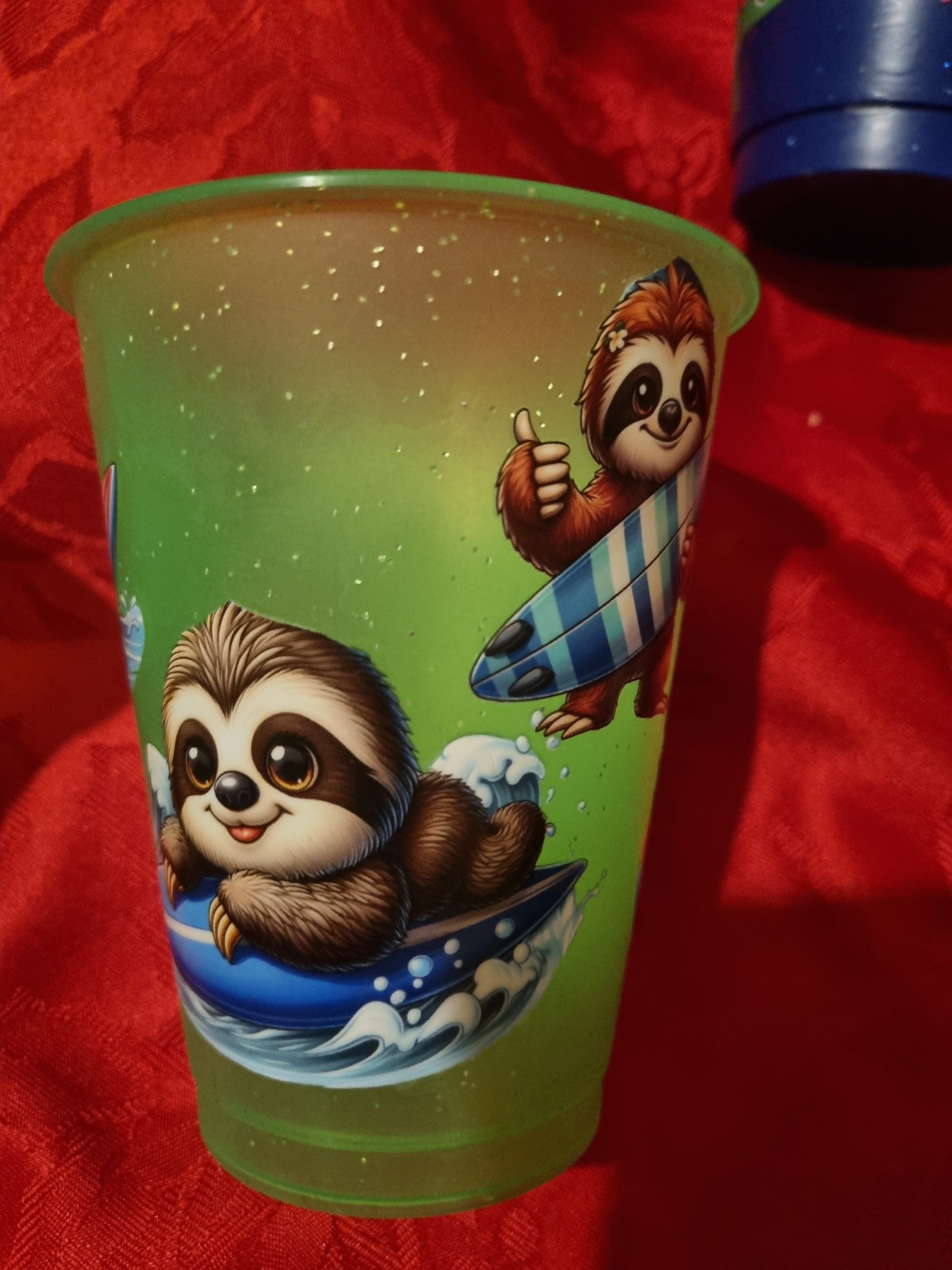 Decorated plastic cups.