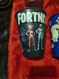 Decorated plastic cups.